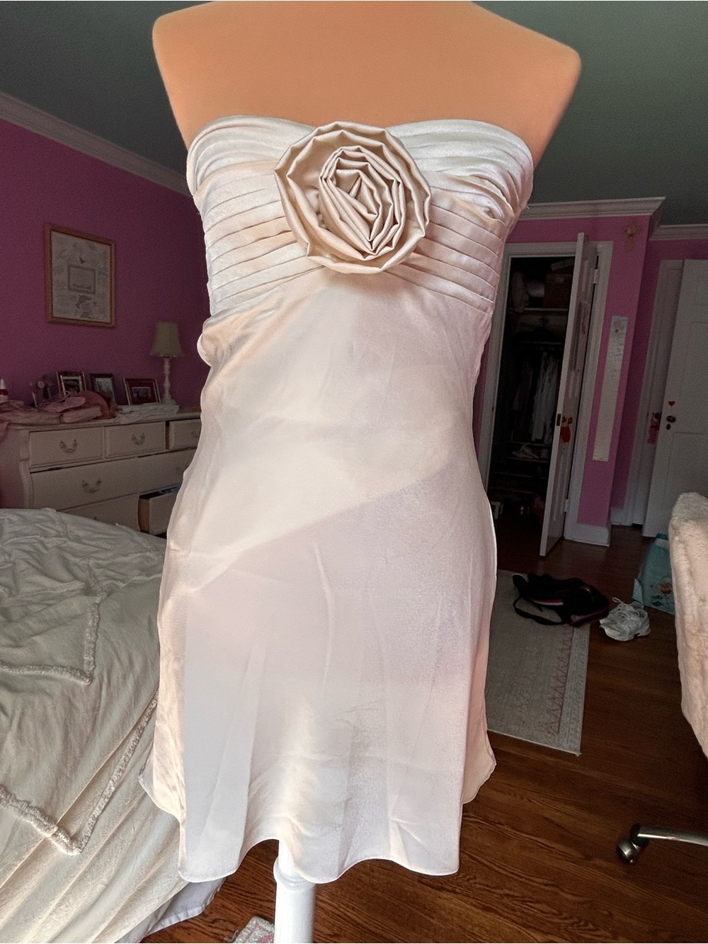 Cotton Candy Strapless Cream Rosette Cocktail Dress